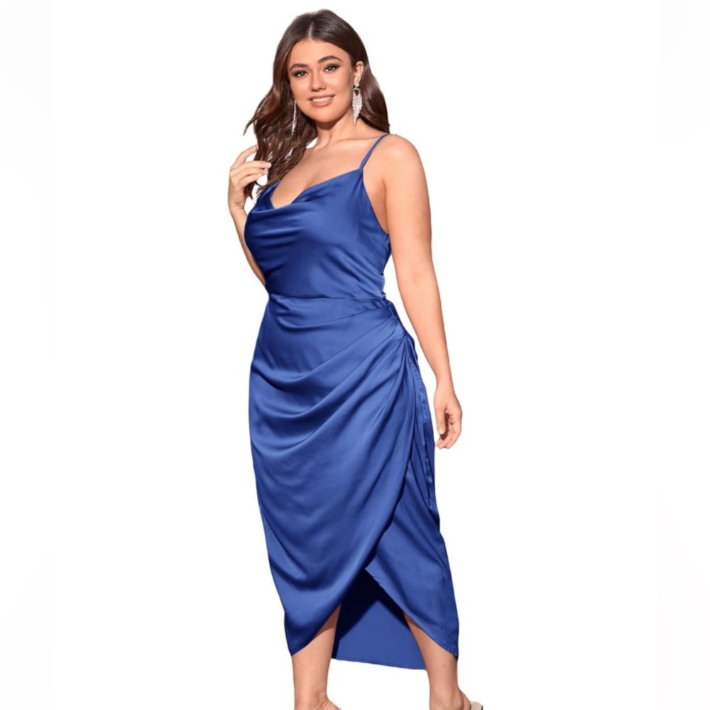 [NWT] Floerns Satin Cowl Neck Wrap Dress